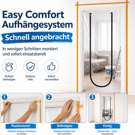 Staubschutz Folientür 110 x 220 cm – Extra starke Bautür mit Reißverschluss & Easy Comfort Aufhängesystem für Renovierung