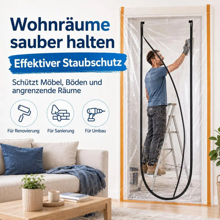 Staubschutz Folientür 110 x 220 cm – Extra starke Bautür mit Reißverschluss & Easy Comfort Aufhängesystem für Renovierung