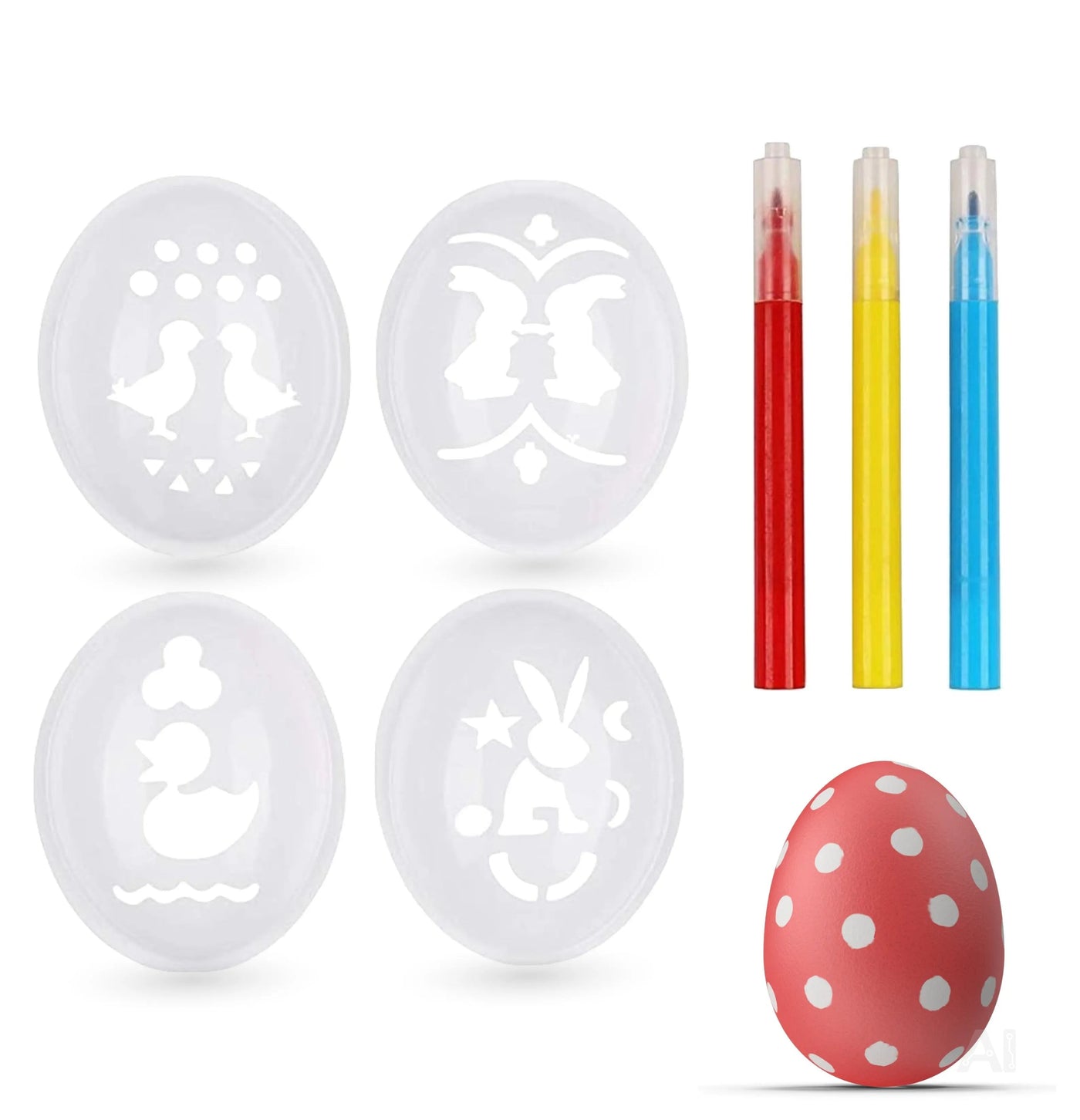 4x Ostern Schablone inkl. Malstifte / Stifte, zum Bemalen für Ostern Ostereier Ostereierfarben