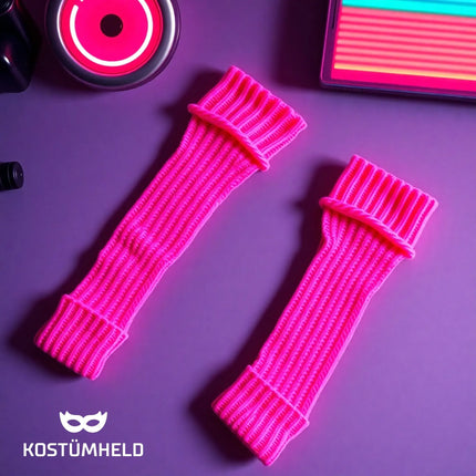 Strümpfe Neon - Stulpen neon pink - Accessoire Kostüm zu Retro neon 80er 90er Outfit Fasching & Karneval
