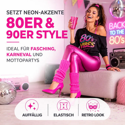 Strümpfe Neon - Stulpen neon pink - Accessoire Kostüm zu Retro neon 80er 90er Outfit Fasching & Karneval