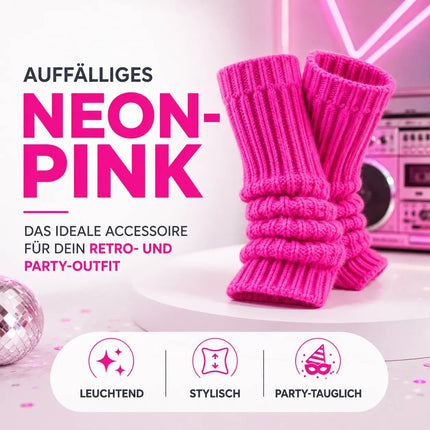 Strümpfe Neon - Stulpen neon pink - Accessoire Kostüm zu Retro neon 80er 90er Outfit Fasching & Karneval