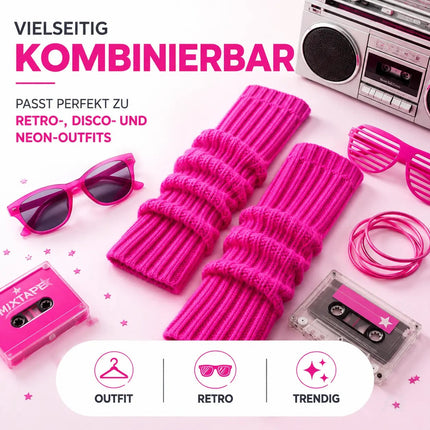 Strümpfe Neon - Stulpen neon pink - Accessoire Kostüm zu Retro neon 80er 90er Outfit Fasching & Karneval
