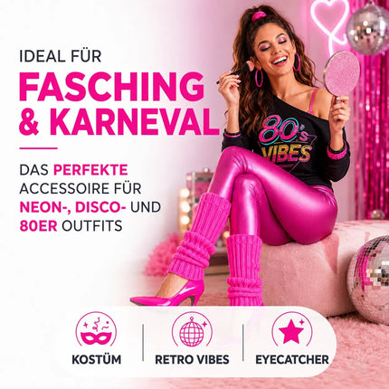 Strümpfe Neon - Stulpen neon pink - Accessoire Kostüm zu Retro neon 80er 90er Outfit Fasching & Karneval