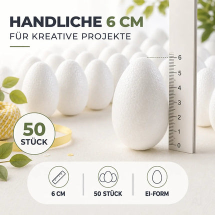 Styroporeier 6 cm – Eier aus Styropor – Plastikeier zum Bemalen – Ostereier aus Kunststoff, Kunststoffeier, zum Basteln – Eier als Deko Dekoration an Ostern