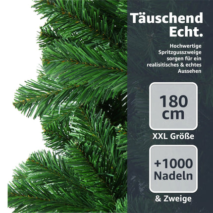 Tannenbaum künstlich 180 cm - Weihnachtsbaum grün - naturgetreue Nordmanntanne - täuschend echt mit Ständer
