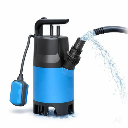 Tauchpumpe Schmutzwasser 400 W 7500 l/h – flachsaugend für Überschwemmung & Hochwasser, 5 m Förderhöhe, 4 m Eintauchtiefe, 10 m Kabel, einstellbarer Schwimmerschalter, Thermoschutz