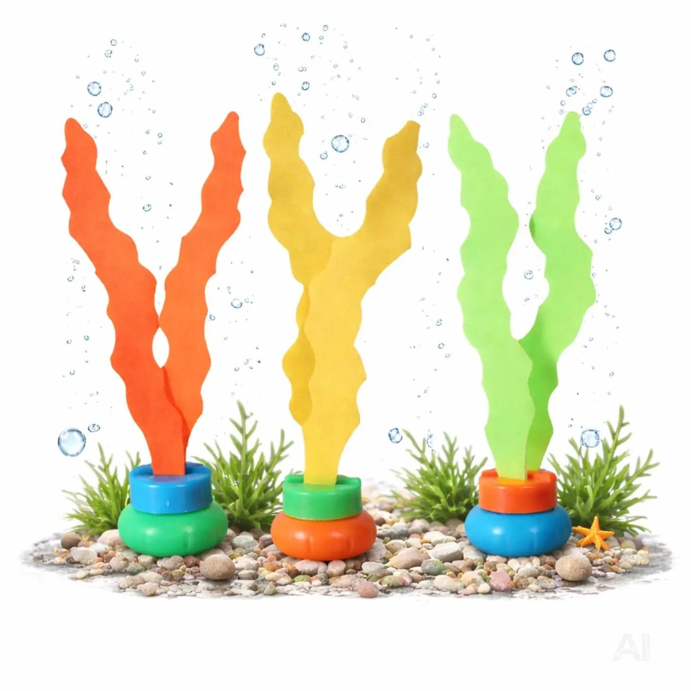Tauchringe & Tauchstäbe für Kinder & Erwachsene – Wasserspielzeug für Pool, Schwimmbad & Tauchspiele (3x Seegras)
