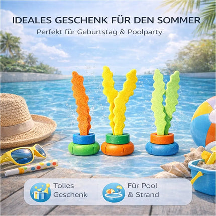 Tauchringe & Tauchstäbe für Kinder & Erwachsene – Wasserspielzeug für Pool, Schwimmbad & Tauchspiele (3x Seegras)