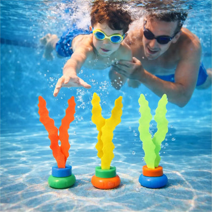 Tauchringe & Tauchstäbe für Kinder & Erwachsene – Wasserspielzeug für Pool, Schwimmbad & Tauchspiele (3x Seegras)
