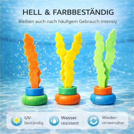 Tauchringe & Tauchstäbe für Kinder & Erwachsene – Wasserspielzeug für Pool, Schwimmbad & Tauchspiele (3x Seegras)