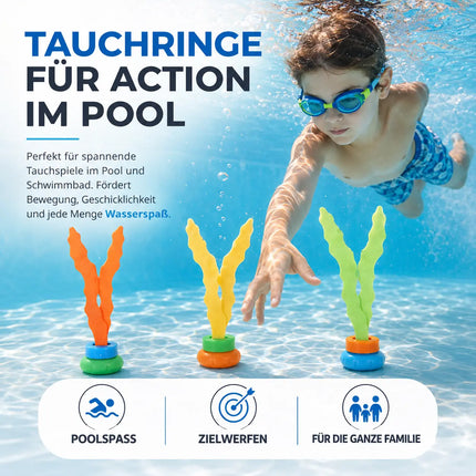 Tauchringe & Tauchstäbe für Kinder & Erwachsene – Wasserspielzeug für Pool, Schwimmbad & Tauchspiele (3x Seegras)