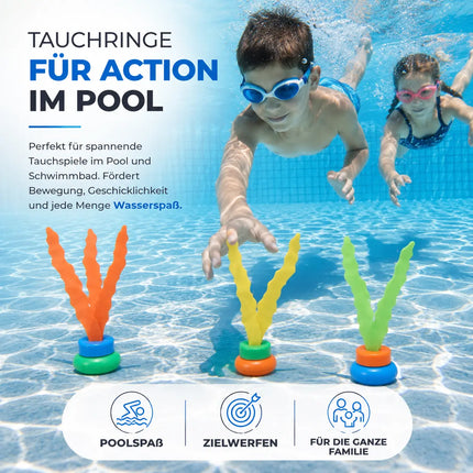 Tauchringe & Tauchstäbe für Kinder & Erwachsene – Wasserspielzeug für Pool, Schwimmbad & Tauchspiele (3x Seegras)