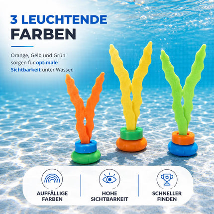 Tauchringe & Tauchstäbe für Kinder & Erwachsene – Wasserspielzeug für Pool, Schwimmbad & Tauchspiele (3x Seegras)