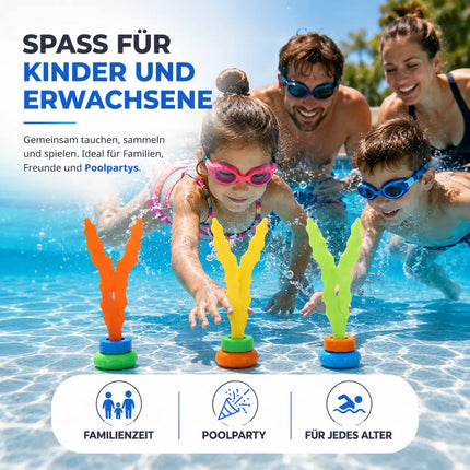 Tauchringe & Tauchstäbe für Kinder & Erwachsene – Wasserspielzeug für Pool, Schwimmbad & Tauchspiele (3x Seegras)