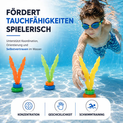 Tauchringe & Tauchstäbe für Kinder & Erwachsene – Wasserspielzeug für Pool, Schwimmbad & Tauchspiele (3x Seegras)