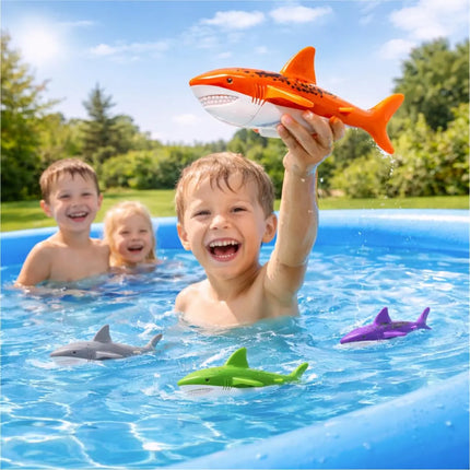 Tauchringe & Tauchstäbe für Kinder & Erwachsene – Wasserspielzeug für Pool, Schwimmbad & Tauchspiele (4x Hai)