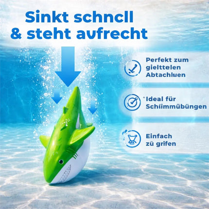 Tauchringe & Tauchstäbe für Kinder & Erwachsene – Wasserspielzeug für Pool, Schwimmbad & Tauchspiele (4x Hai)