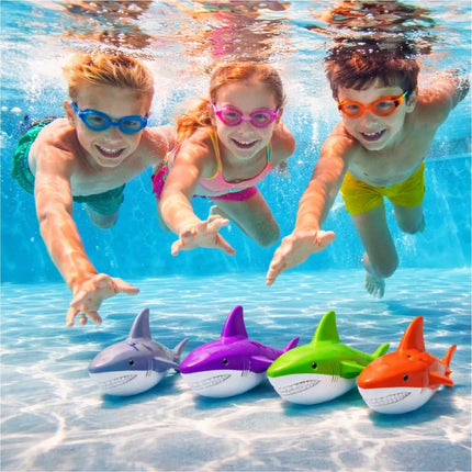 Tauchringe & Tauchstäbe für Kinder & Erwachsene – Wasserspielzeug für Pool, Schwimmbad & Tauchspiele (4x Hai)