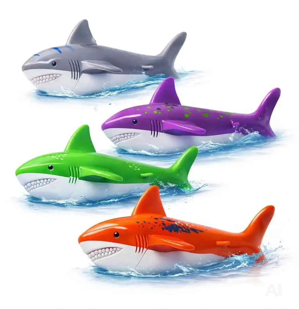 Tauchringe & Tauchstäbe für Kinder & Erwachsene – Wasserspielzeug für Pool, Schwimmbad & Tauchspiele (4x Hai)