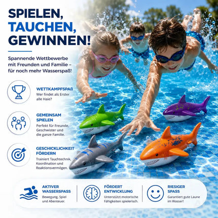 Tauchringe & Tauchstäbe für Kinder & Erwachsene – Wasserspielzeug für Pool, Schwimmbad & Tauchspiele (4x Hai)