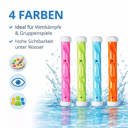 Tauchringe & Tauchstäbe für Kinder & Erwachsene – Wasserspielzeug für Pool, Schwimmbad & Tauchspiele (4x Tauchstab)