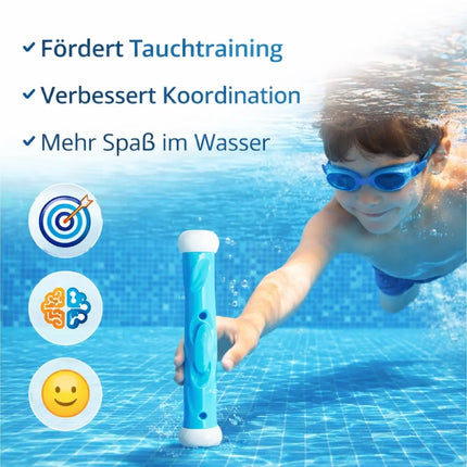 Tauchringe & Tauchstäbe für Kinder & Erwachsene – Wasserspielzeug für Pool, Schwimmbad & Tauchspiele (4x Tauchstab)