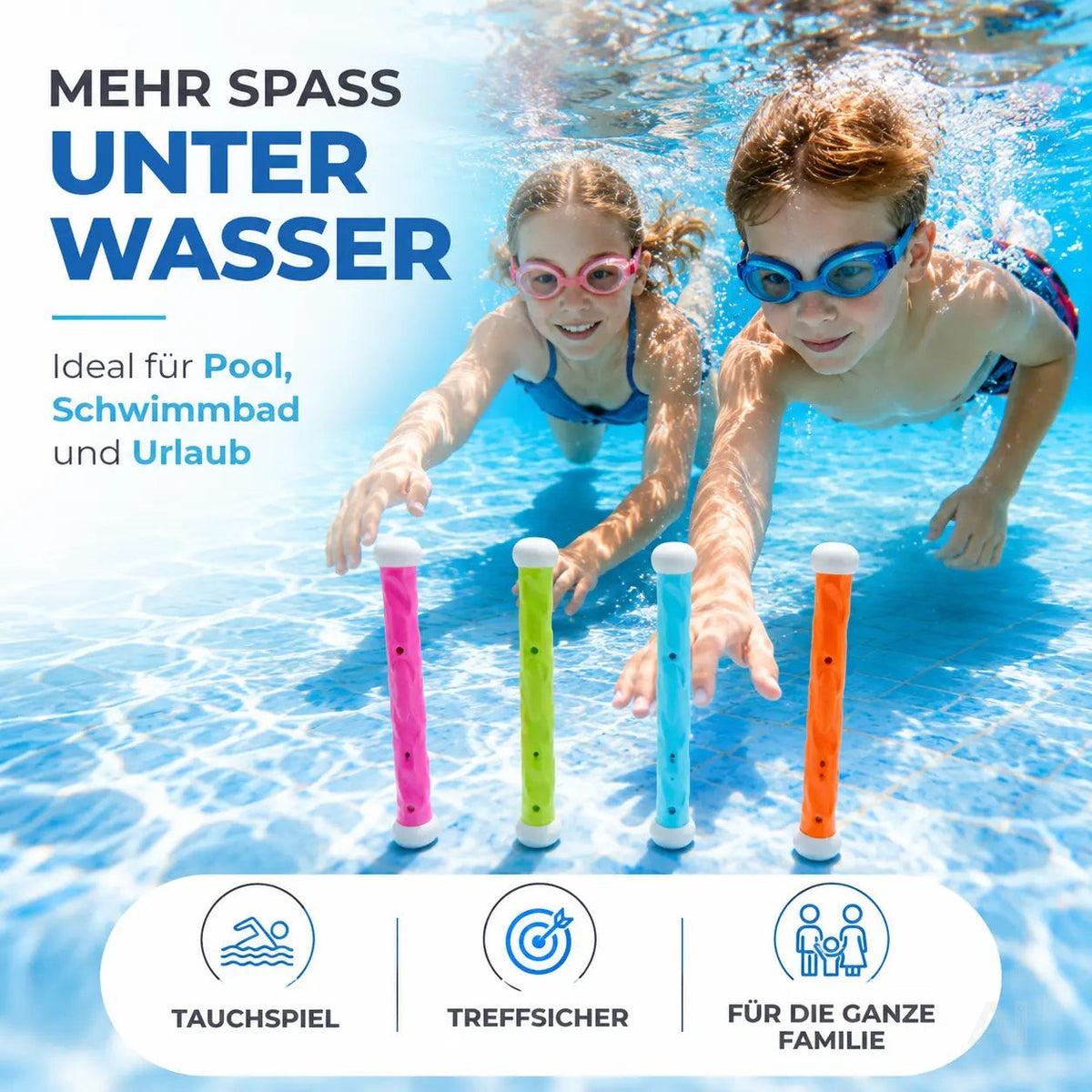 Tauchringe & Tauchstäbe für Kinder & Erwachsene – Wasserspielzeug für Pool, Schwimmbad – Detailansicht 2