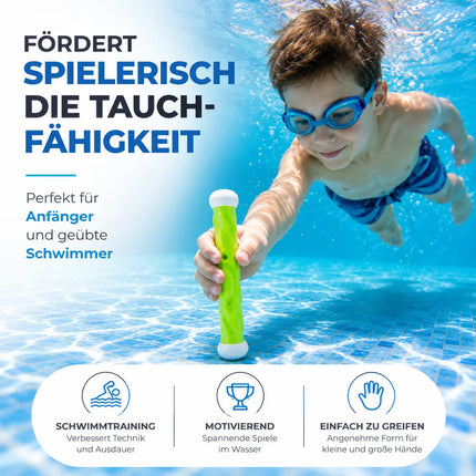 Tauchringe & Tauchstäbe für Kinder & Erwachsene – Wasserspielzeug für Pool, Schwimmbad & Tauchspiele (4x Tauchstab)