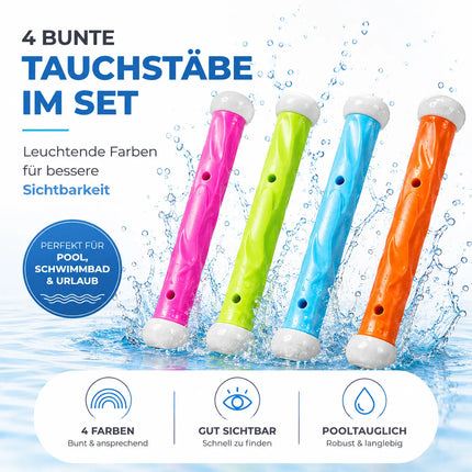 Tauchringe & Tauchstäbe für Kinder & Erwachsene – Wasserspielzeug für Pool, Schwimmbad & Tauchspiele (4x Tauchstab)