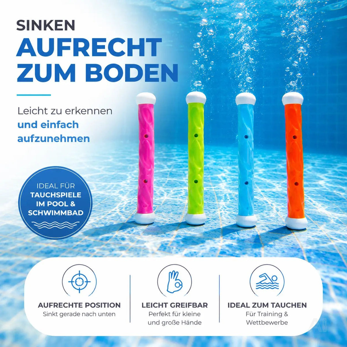 Tauchringe & Tauchstäbe für Kinder & Erwachsene – Wasserspielzeug für Pool, Schwimmbad – Detailansicht 6