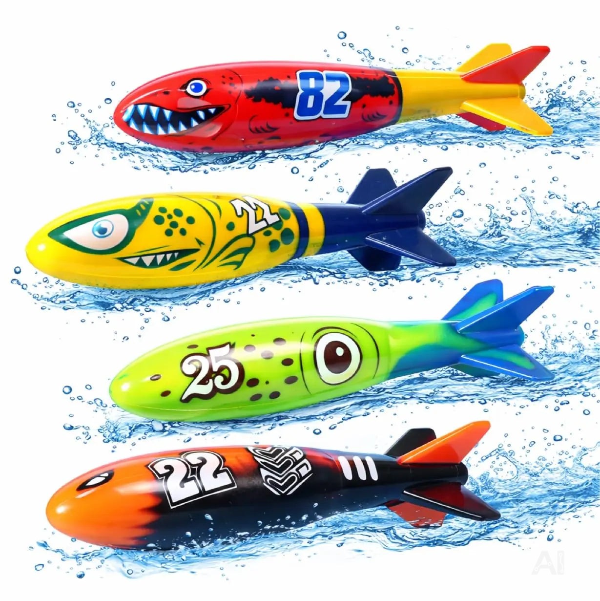 Tauchringe & Tauchstäbe für Kinder & Erwachsene – Wasserspielzeug für Pool, Schwimmbad & Tauchspiele (4x Torpedo)