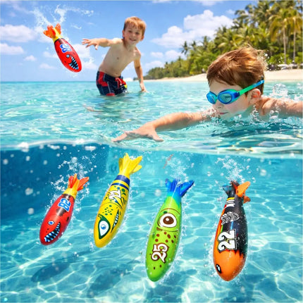 Tauchringe & Tauchstäbe für Kinder & Erwachsene – Wasserspielzeug für Pool, Schwimmbad & Tauchspiele (4x Torpedo)
