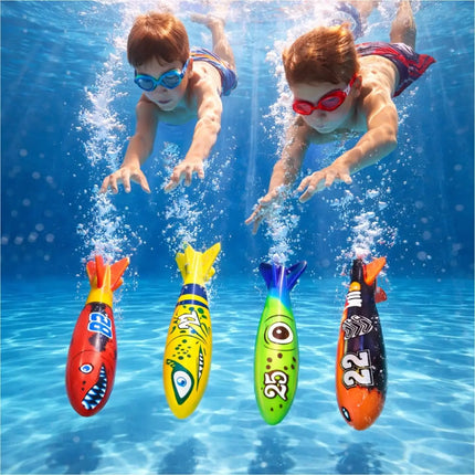 Tauchringe & Tauchstäbe für Kinder & Erwachsene – Wasserspielzeug für Pool, Schwimmbad & Tauchspiele (4x Torpedo)