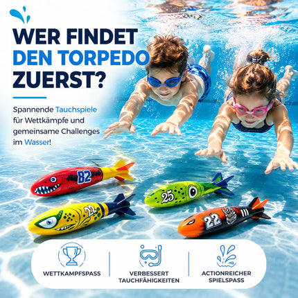 Tauchringe & Tauchstäbe für Kinder & Erwachsene – Wasserspielzeug für Pool, Schwimmbad & Tauchspiele (4x Torpedo)