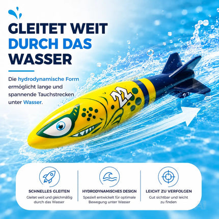 Tauchringe & Tauchstäbe für Kinder & Erwachsene – Wasserspielzeug für Pool, Schwimmbad & Tauchspiele (4x Torpedo)