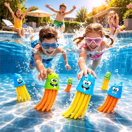 Tauchringe & Tauchstäbe für Kinder & Erwachsene – Wasserspielzeug für Pool, Schwimmbad & Tauchspiele (6x Quallen)