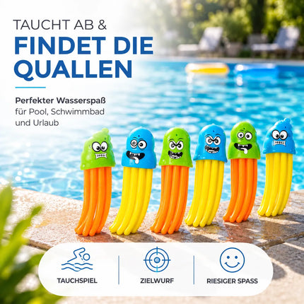 Tauchringe & Tauchstäbe für Kinder & Erwachsene – Wasserspielzeug für Pool, Schwimmbad & Tauchspiele (6x Quallen)