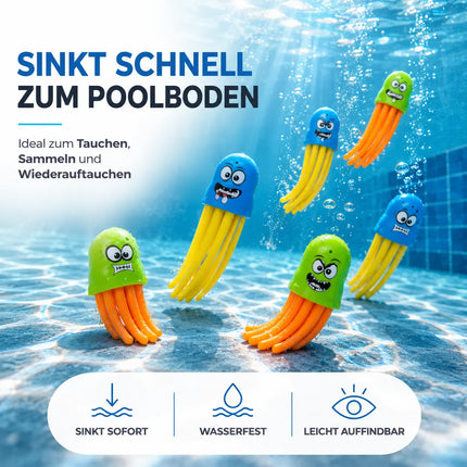 Tauchringe & Tauchstäbe für Kinder & Erwachsene – Wasserspielzeug für Pool, Schwimmbad & Tauchspiele (6x Quallen)