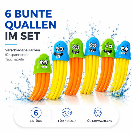Tauchringe & Tauchstäbe für Kinder & Erwachsene – Wasserspielzeug für Pool, Schwimmbad & Tauchspiele (6x Quallen)