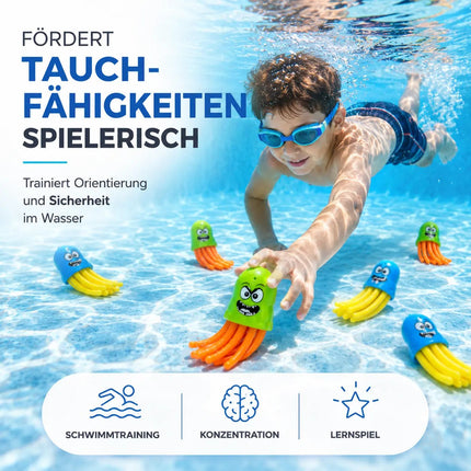 Tauchringe & Tauchstäbe für Kinder & Erwachsene – Wasserspielzeug für Pool, Schwimmbad & Tauchspiele (6x Quallen)