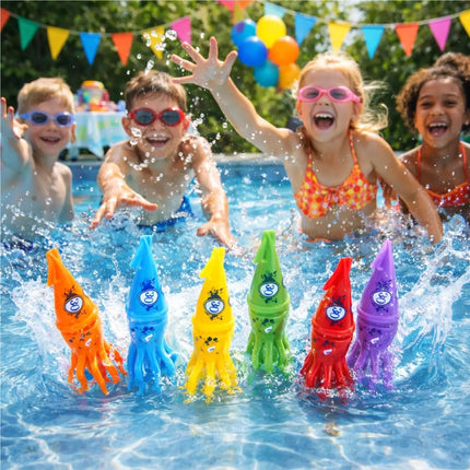 Tauchringe & Tauchstäbe für Kinder & Erwachsene – Wasserspielzeug für Pool, Schwimmbad & Tauchspiele (6x Tintenfisch)
