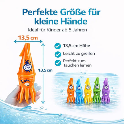 Tauchringe & Tauchstäbe für Kinder & Erwachsene – Wasserspielzeug für Pool, Schwimmbad & Tauchspiele (6x Tintenfisch)