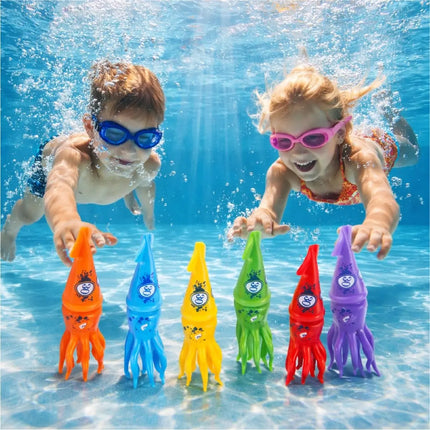 Tauchringe & Tauchstäbe für Kinder & Erwachsene – Wasserspielzeug für Pool, Schwimmbad & Tauchspiele (6x Tintenfisch)
