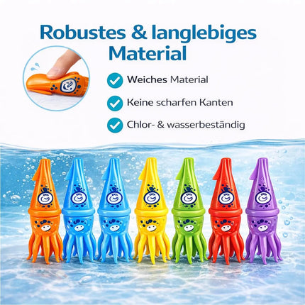 Tauchringe & Tauchstäbe für Kinder & Erwachsene – Wasserspielzeug für Pool, Schwimmbad & Tauchspiele (6x Tintenfisch)