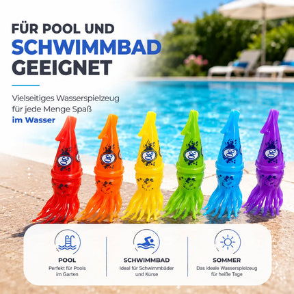 Tauchringe & Tauchstäbe für Kinder & Erwachsene – Wasserspielzeug für Pool, Schwimmbad & Tauchspiele (6x Tintenfisch)