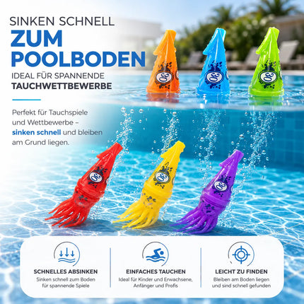 Tauchringe & Tauchstäbe für Kinder & Erwachsene – Wasserspielzeug für Pool, Schwimmbad & Tauchspiele (6x Tintenfisch)