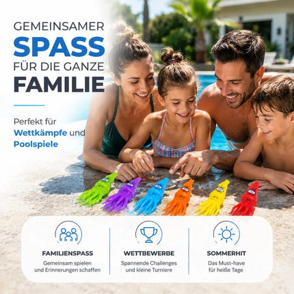 Tauchringe & Tauchstäbe für Kinder & Erwachsene – Wasserspielzeug für Pool, Schwimmbad & Tauchspiele (6x Tintenfisch)