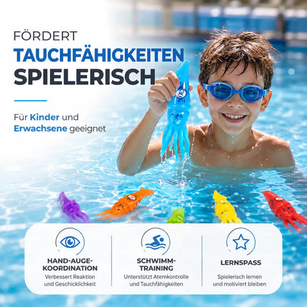 Tauchringe & Tauchstäbe für Kinder & Erwachsene – Wasserspielzeug für Pool, Schwimmbad & Tauchspiele (6x Tintenfisch)