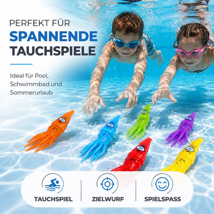 Tauchringe & Tauchstäbe für Kinder & Erwachsene – Wasserspielzeug für Pool, Schwimmbad & Tauchspiele (6x Tintenfisch)